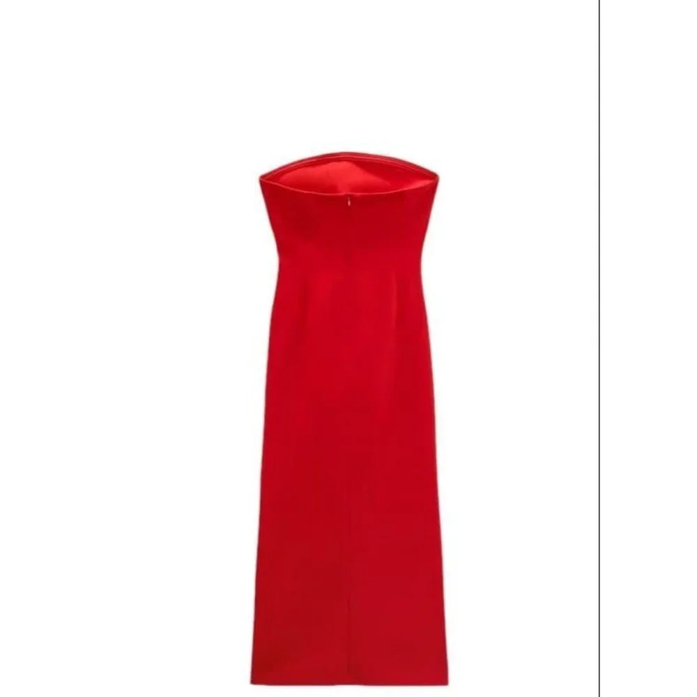 ZARA  MIDI DRESS WITH GATHERING RED SIZE S | 3254/663 - Picture 3 of 4